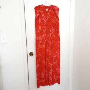 Chico's | Dresses | Chicos Red Leaf Print Pleated Maxi Dress | Poshmark